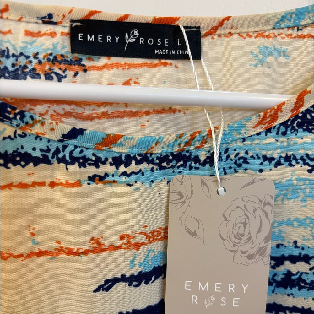 NWT Women’s Size Large Emery Rose Cream Colored Dress w/Blue & Orange Designs - Picture 4 of 8